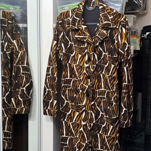 Women Retro Mod 70 Soft, Fuzzy Texture Fleece Dress Coat Abstract/Animal Pattern - Picture 4 of 6